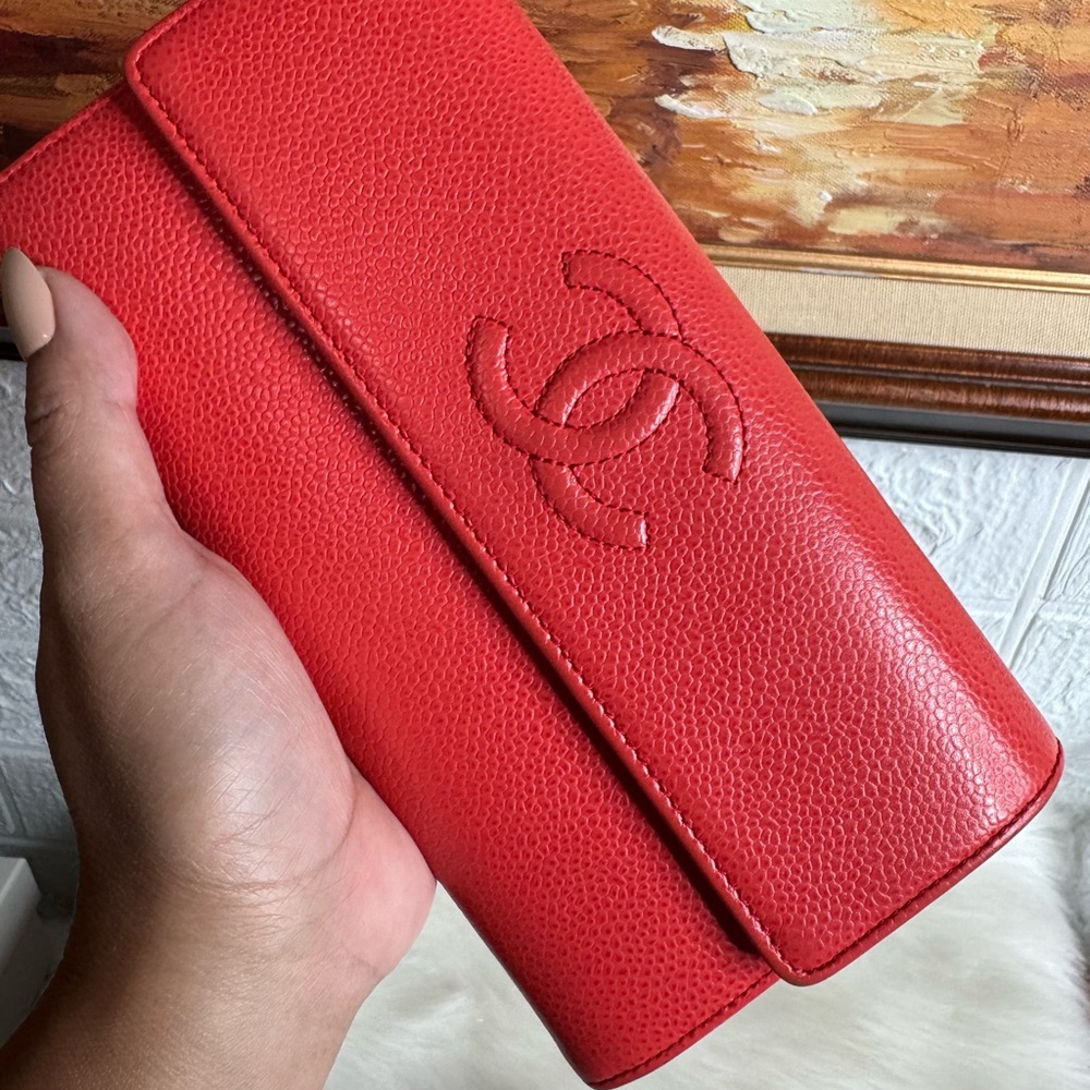 Chanel Red Orange Caviar Leather